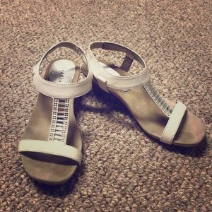 White slight heel jeweled dress shoes